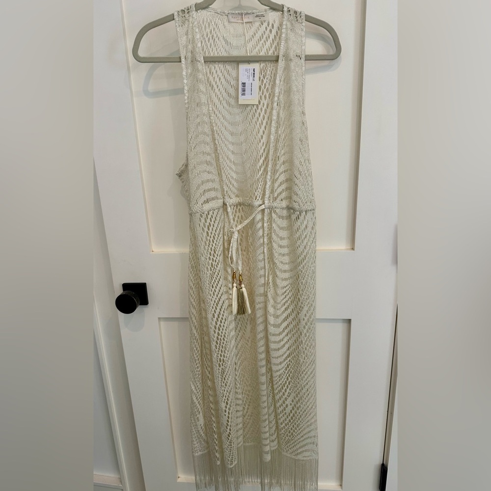 NWT Ramy Brook gold and ivory tassel beach cover-up